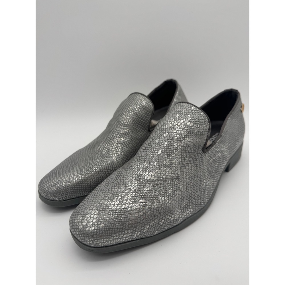 Mens Slip‎ On Dress Shoes Snake Skin Silver Loafers US 9.5